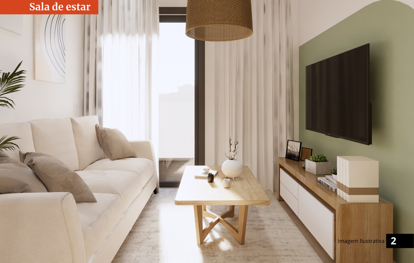 Sala de estar do apartamento decorado do Atlanta Residencial