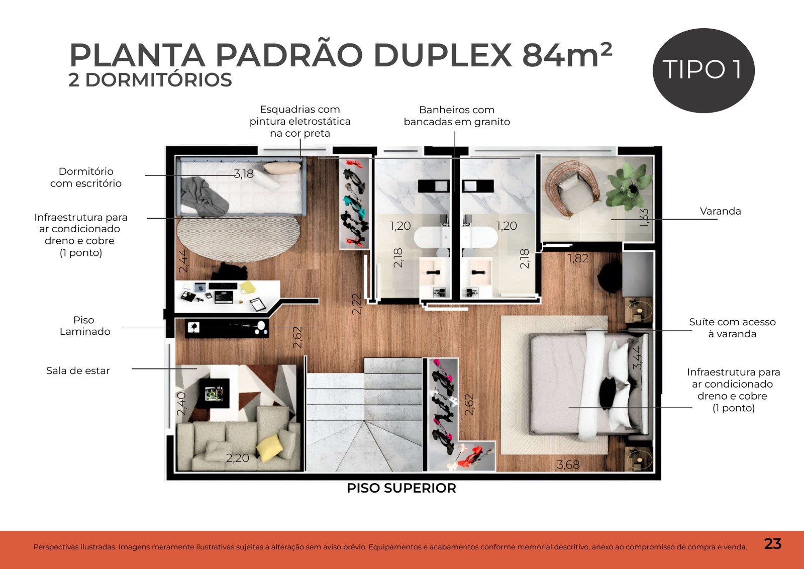 Planta duplex de 84 m² com 2 dormitórios do ConnectSaira