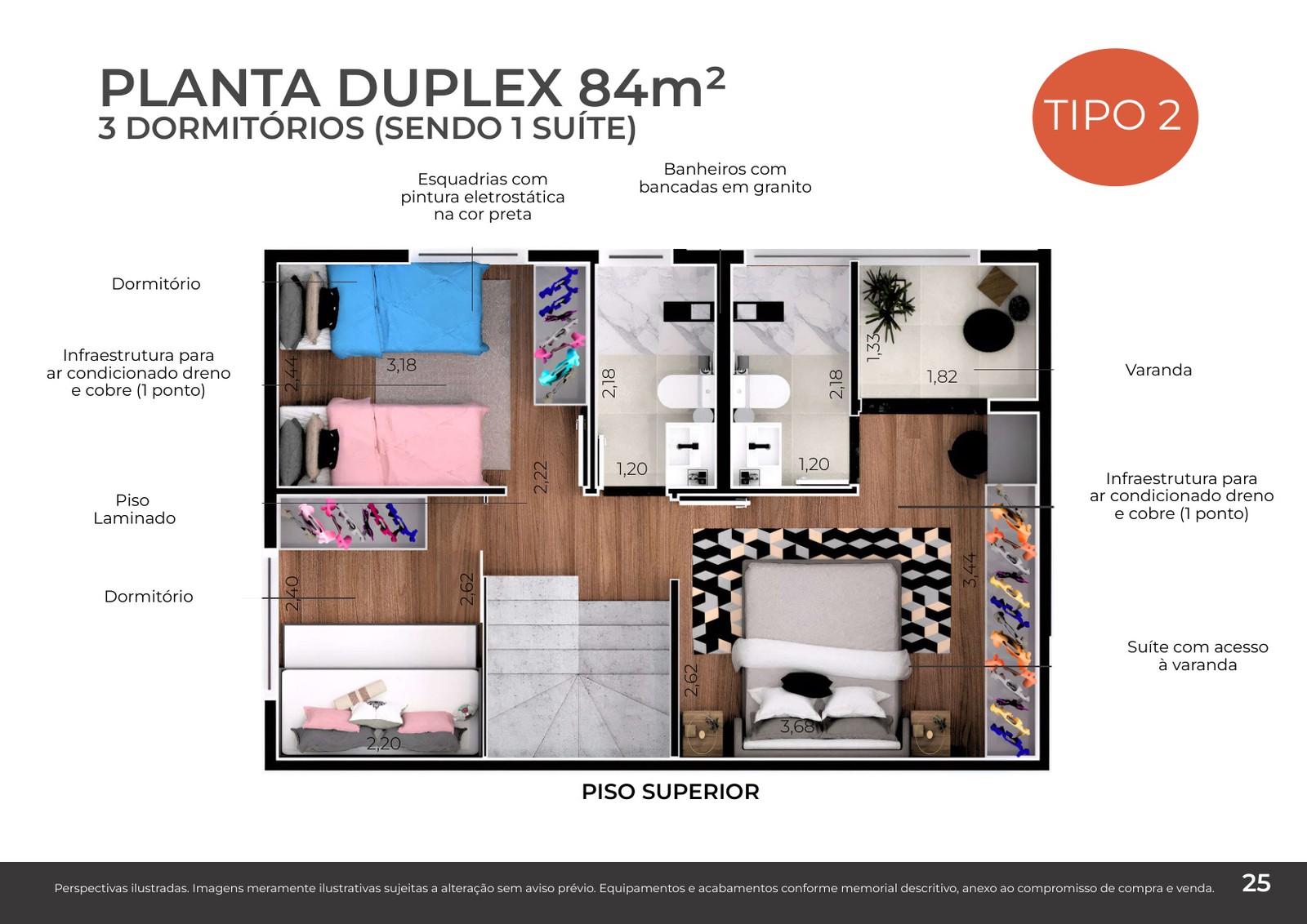 Planta duplex de 84 m² com 3 dormitórios sendo 1 suíte do ConnectSaira