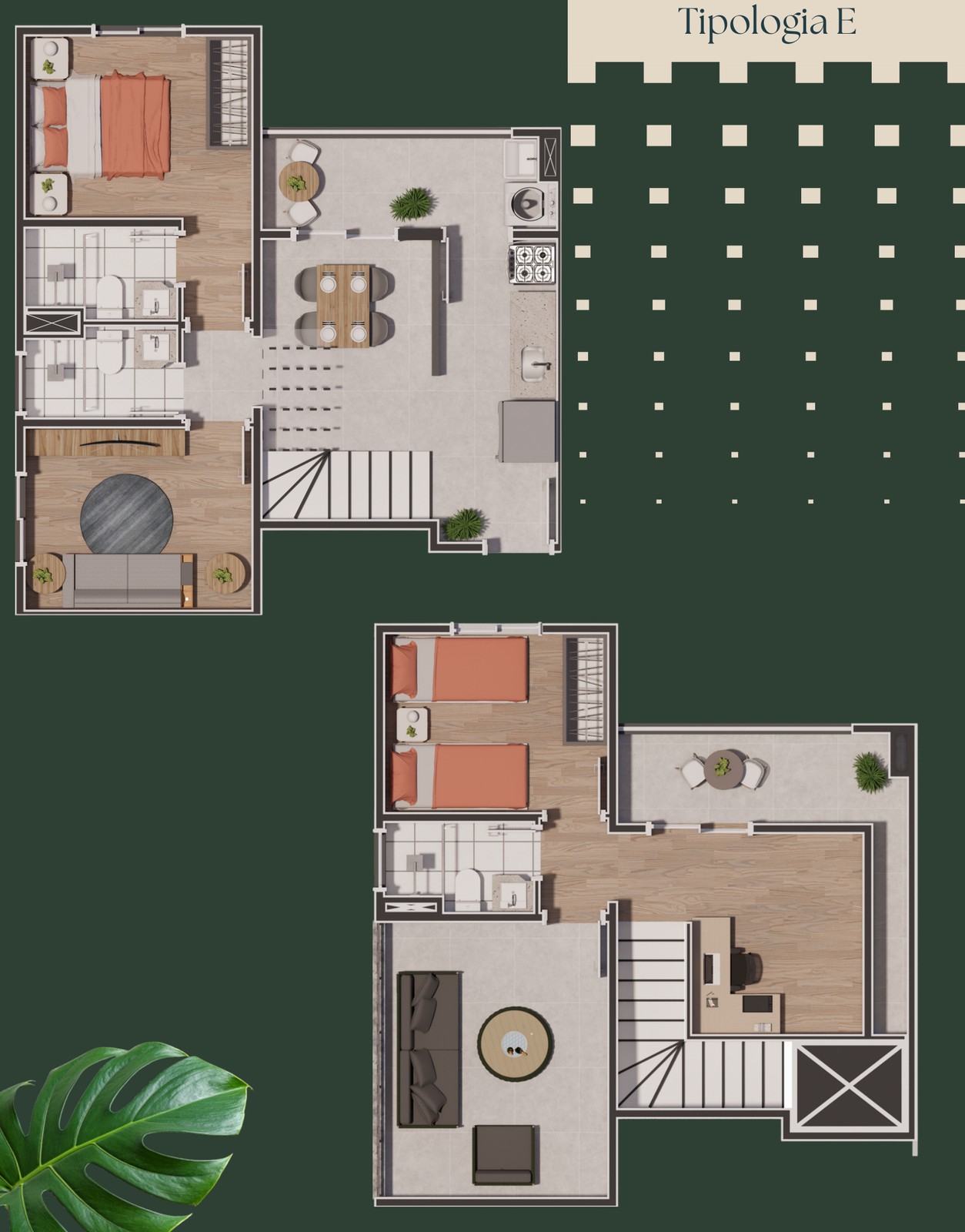Planta Tipologia E duplex do Garden Ville Residencial