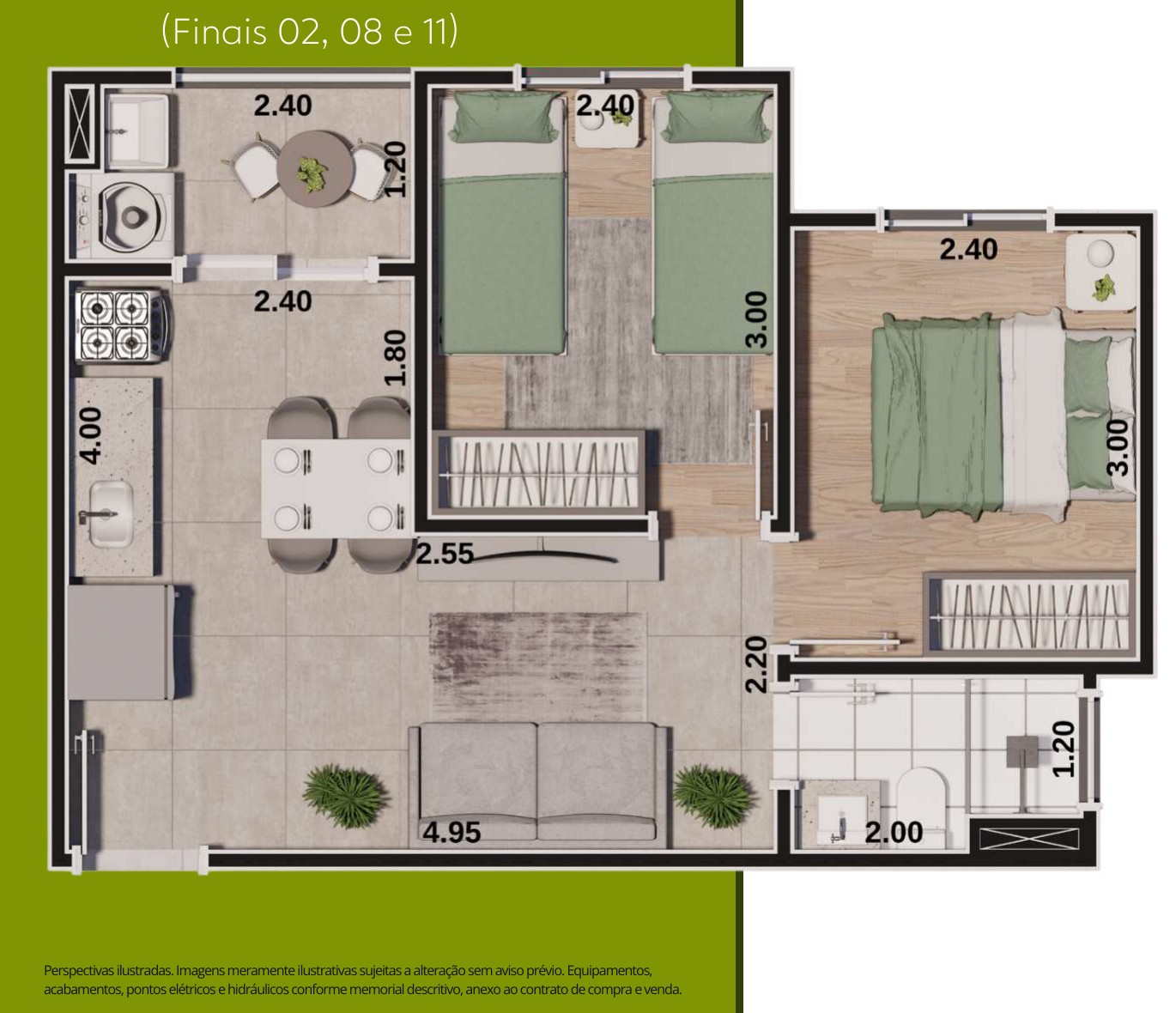 Planta do apartamento Tipo B do Green Life Residence