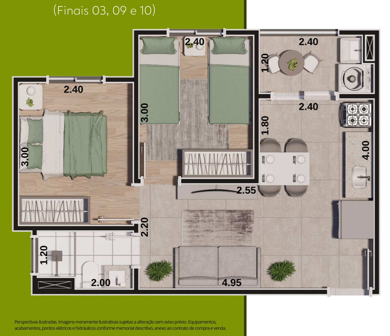 Planta do apartamento Tipo C do Green Life Residence