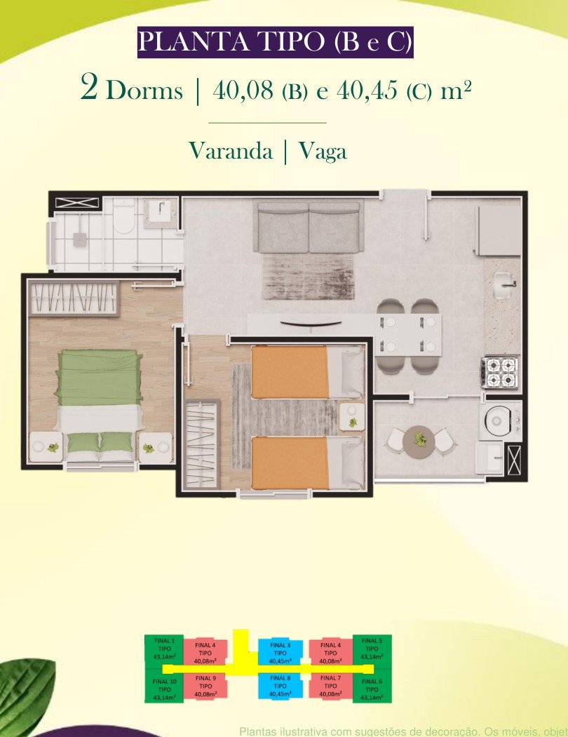 Planta do apartamento Tipo B/C do Magnific