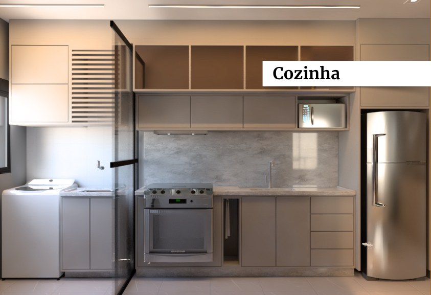 Cozinha do apartamento decorado do Oregon Residencial