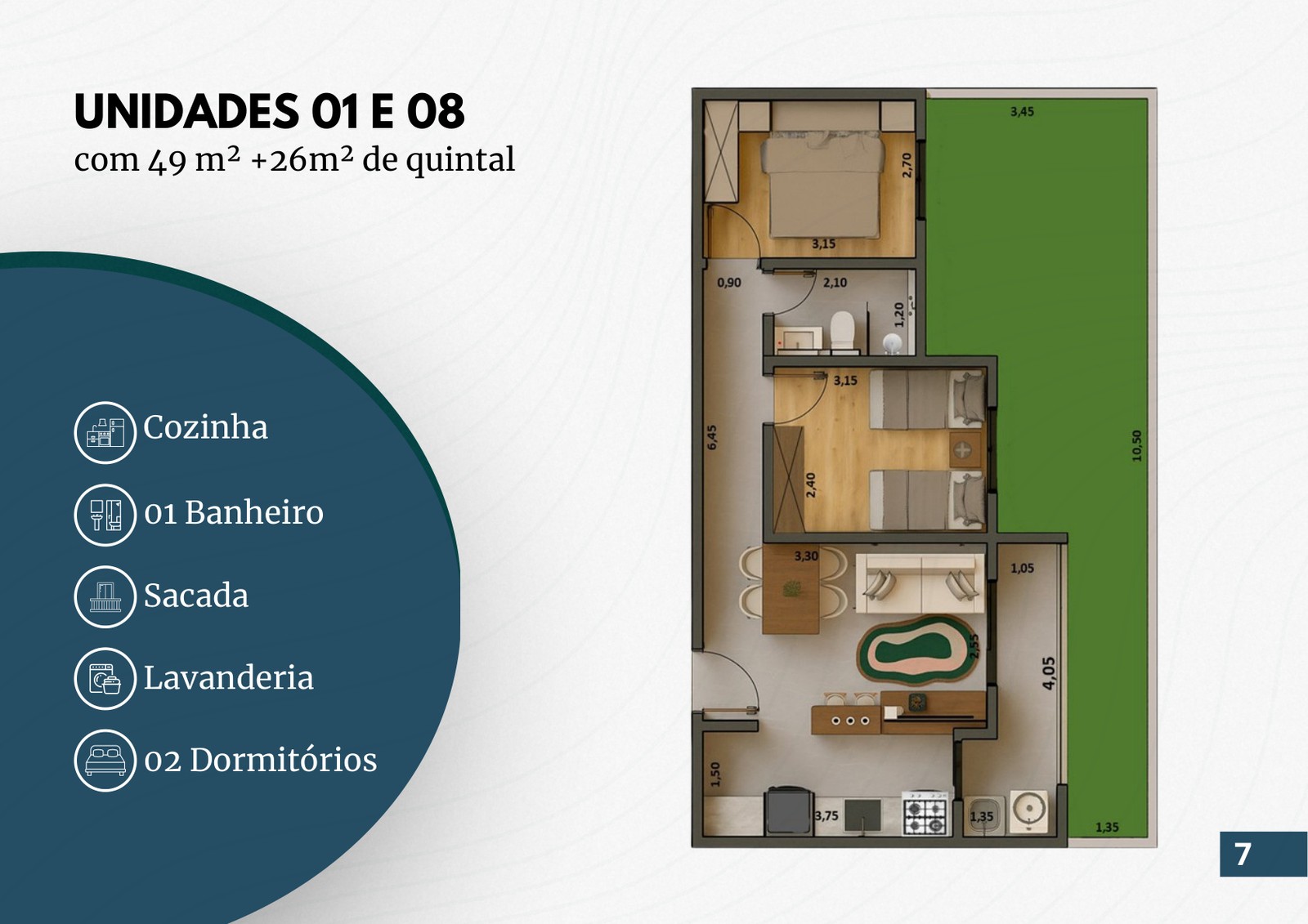 Planta com quintal privativo de 49 m² mais 26 m² do Oregon Residencial