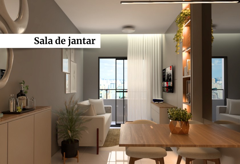 Sala de jantar do apartamento decorado do Oregon Residencial