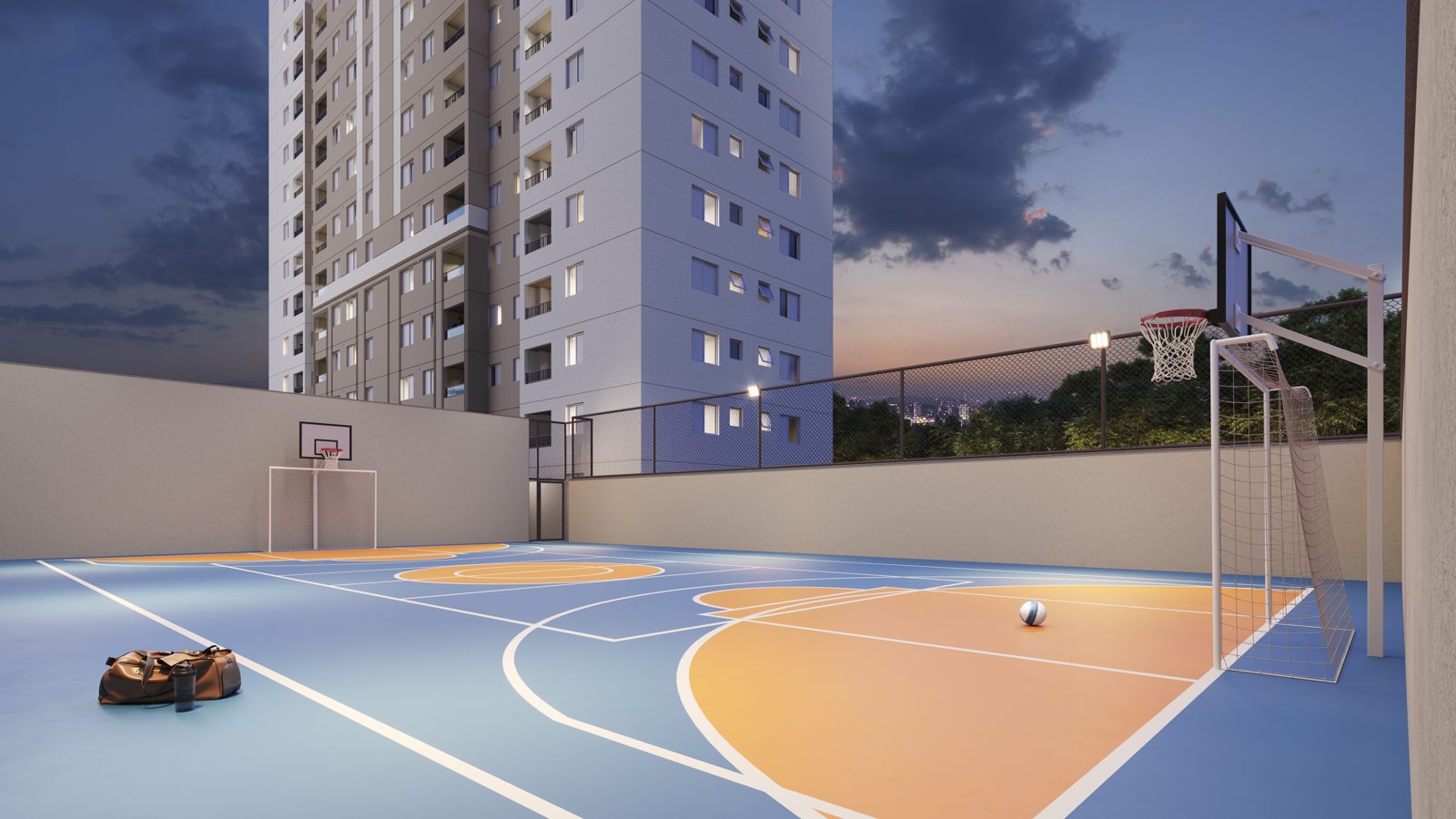 Quadra recreativa do Parque Verano ao entardecer