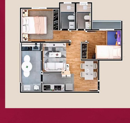 Planta do apartamento de 53 m² do Reserva Carvalho