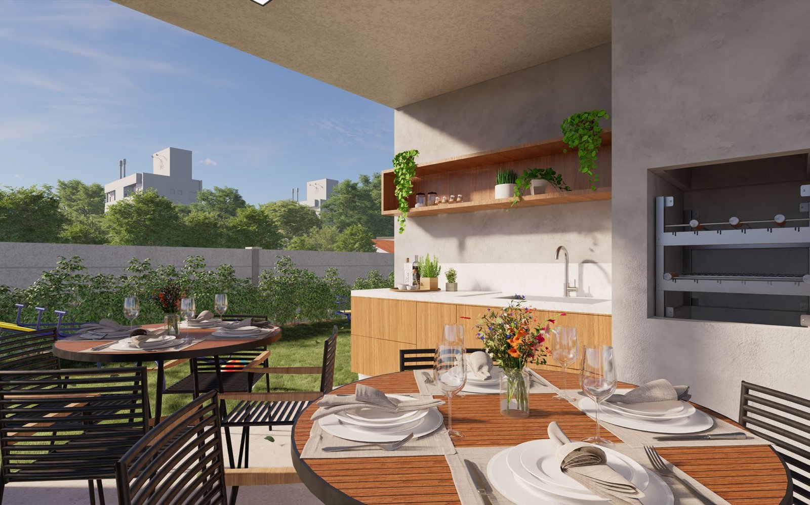 Quiosque com churrasqueira do Residencial Reserva Ville