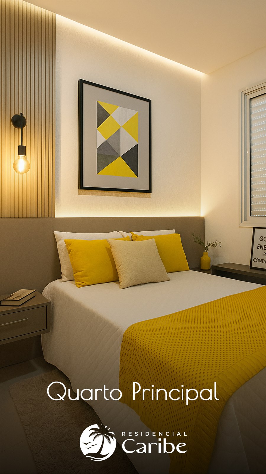Quarto principal do apartamento decorado do Residencial Caribe