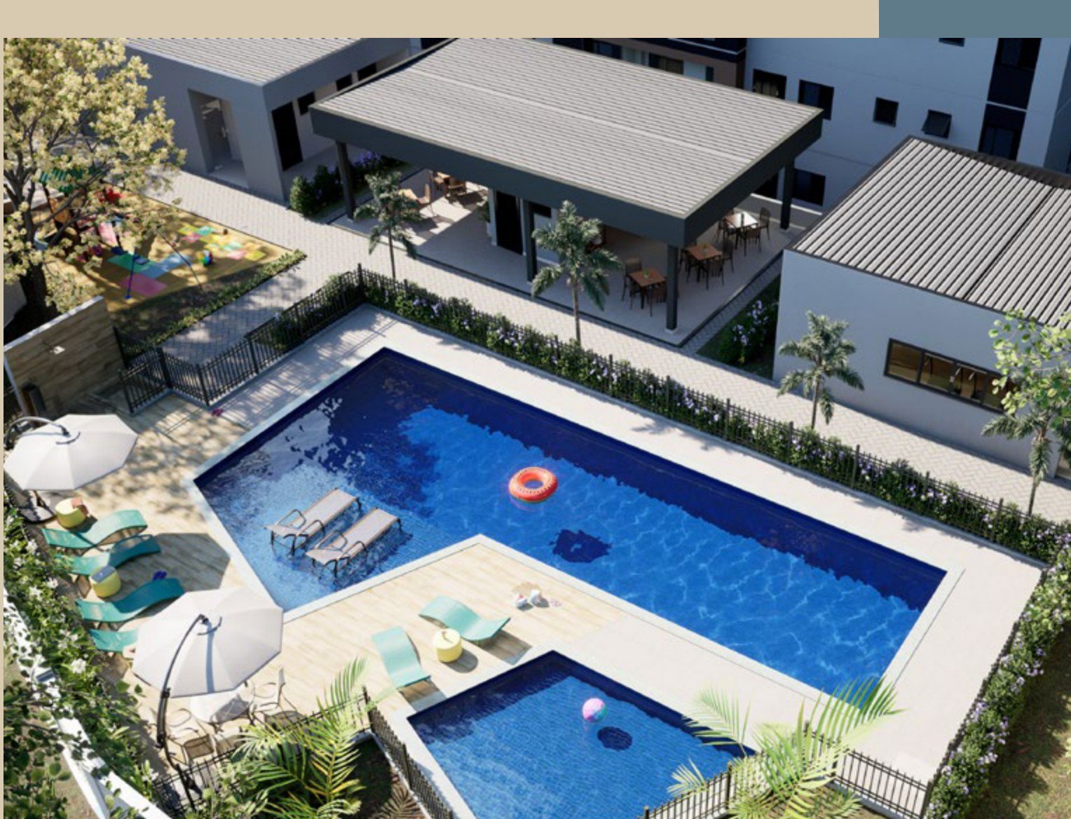 Piscina adulto, infantil e solarium do Rizz Campolim