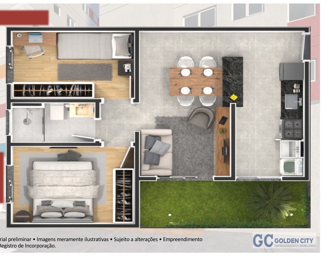 Planta de 50,33 m² do Residencial Santa Mônica