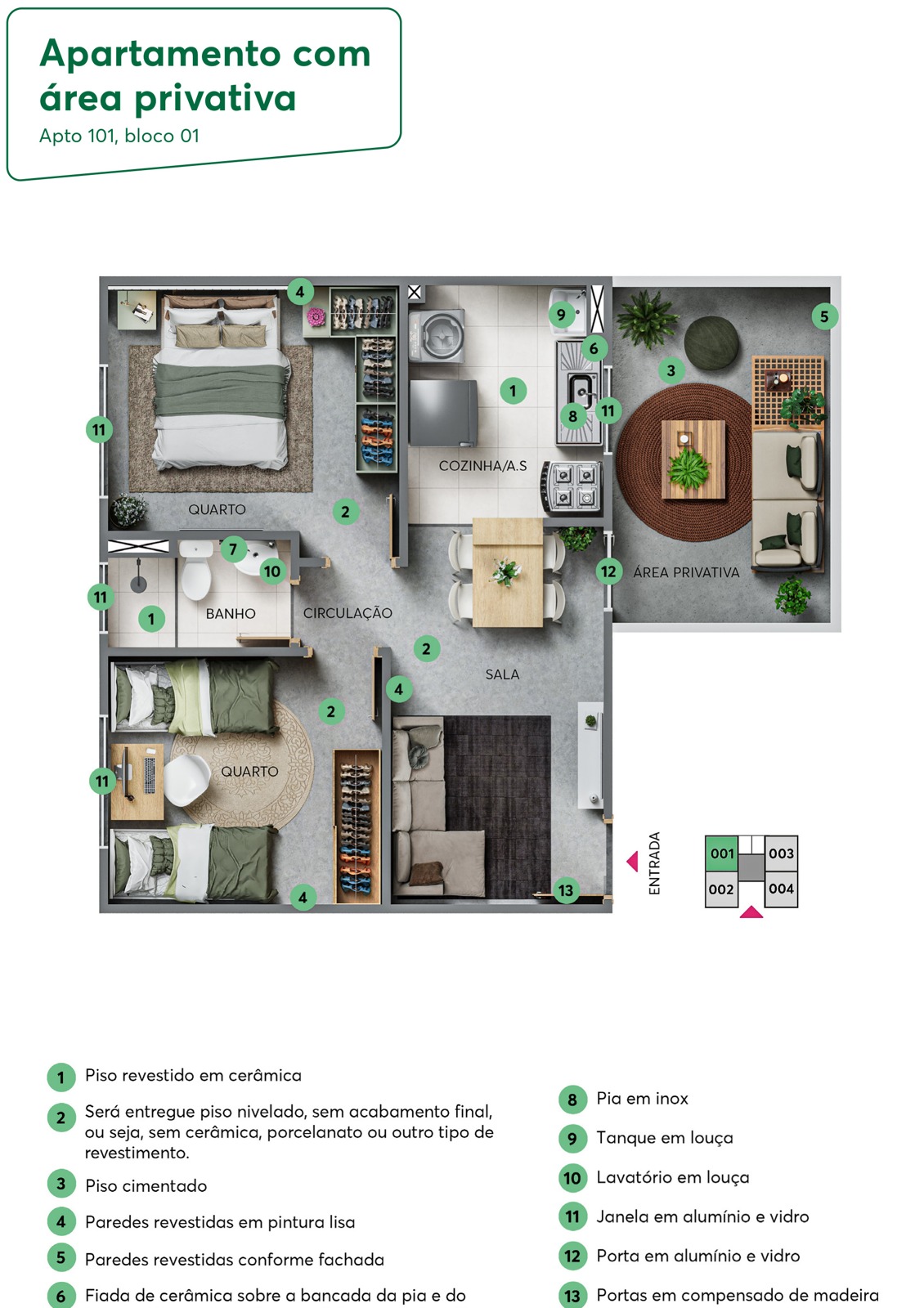 Planta do apartamento com área privativa do Residencial Solar dos Eucaliptos
