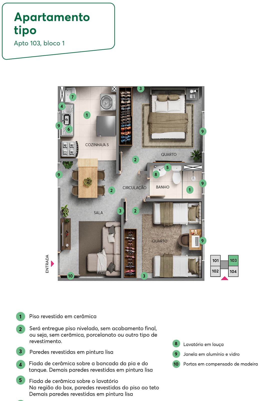 Planta do apartamento tipo do Residencial Solar dos Eucaliptos