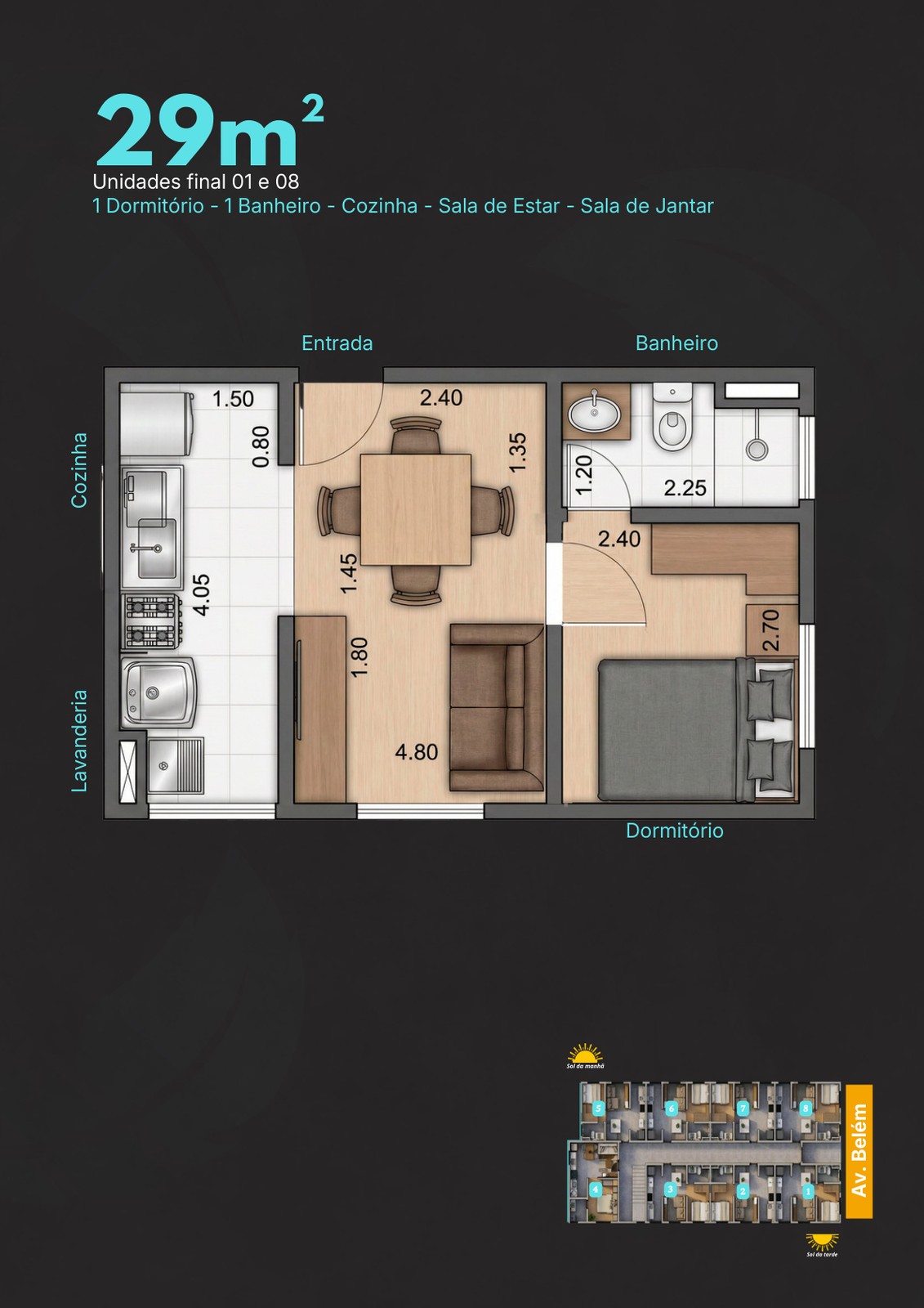 Planta do apartamento de 29 m² do Villa Imperiale