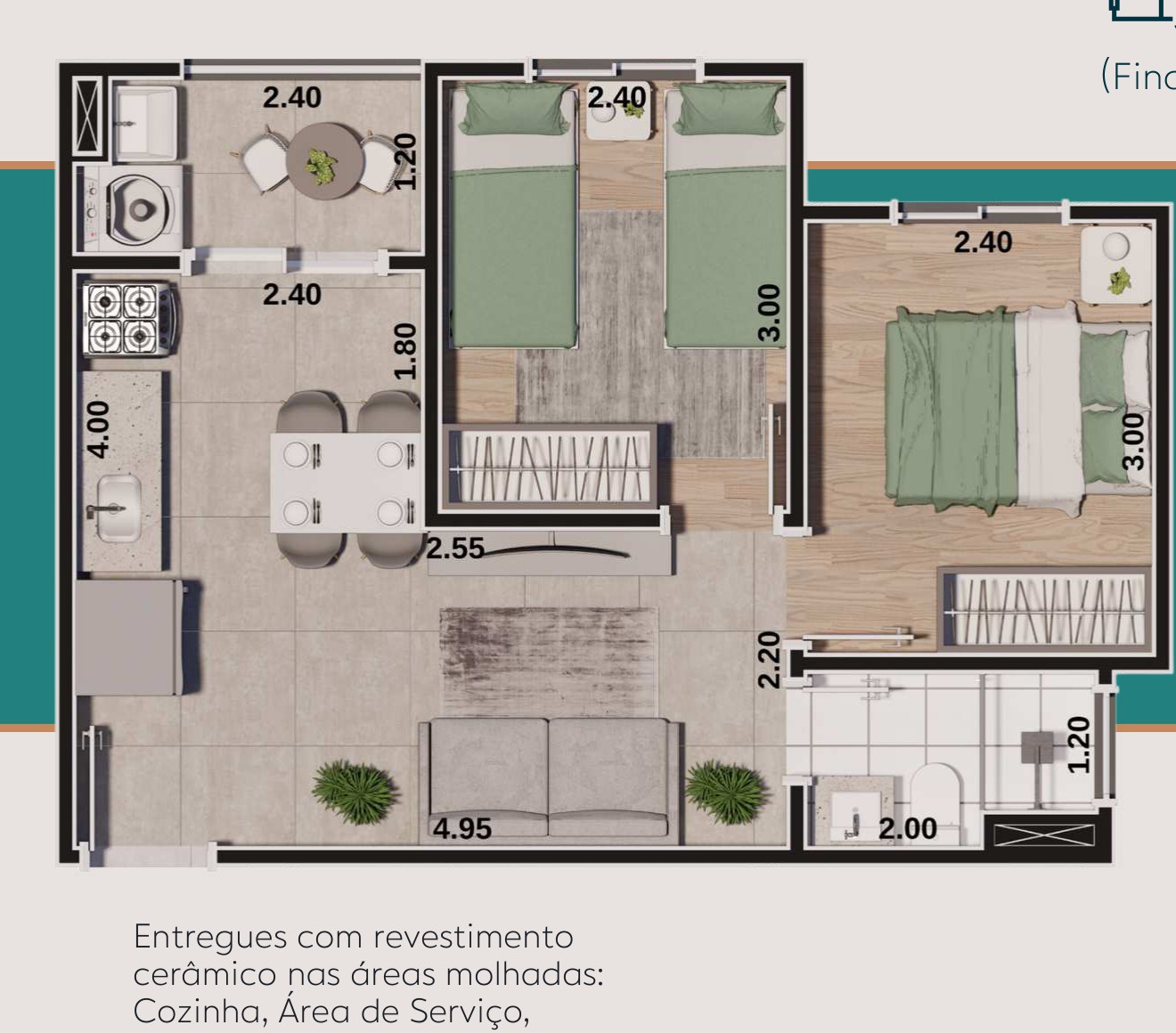 Planta do apartamento Tipo B do Residencial Villaggio Dumont