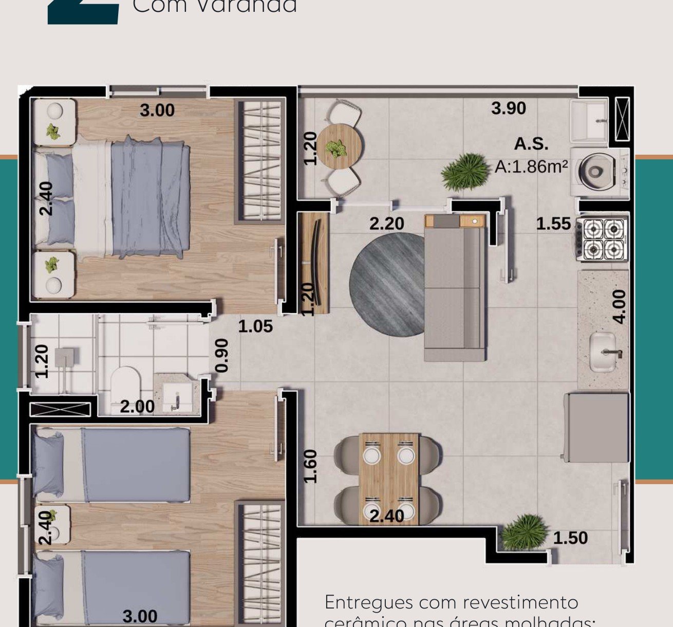 Planta do apartamento Tipo A do Residencial Villaggio Dumont