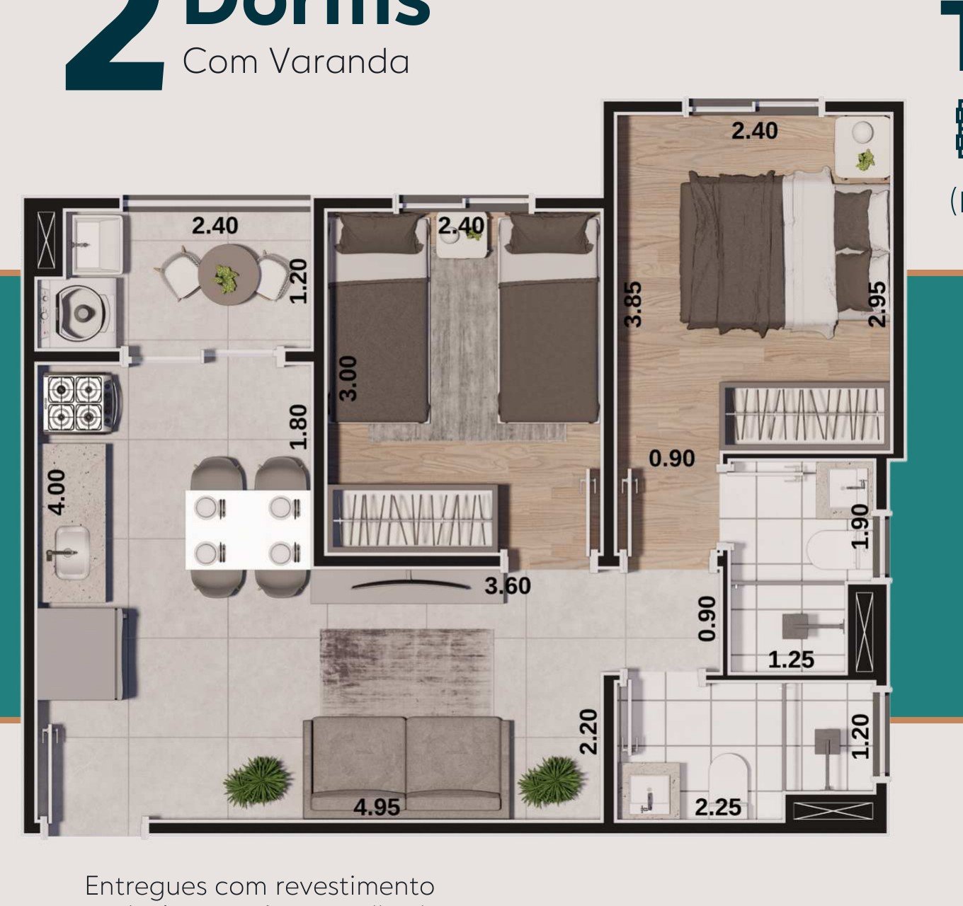 Planta do apartamento Tipo D do Residencial Villaggio Dumont