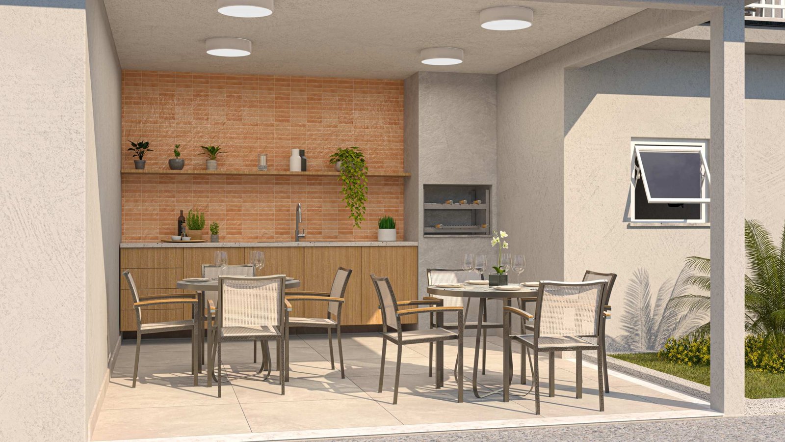 Quiosque com churrasqueira do Residencial Villaggio Dumont