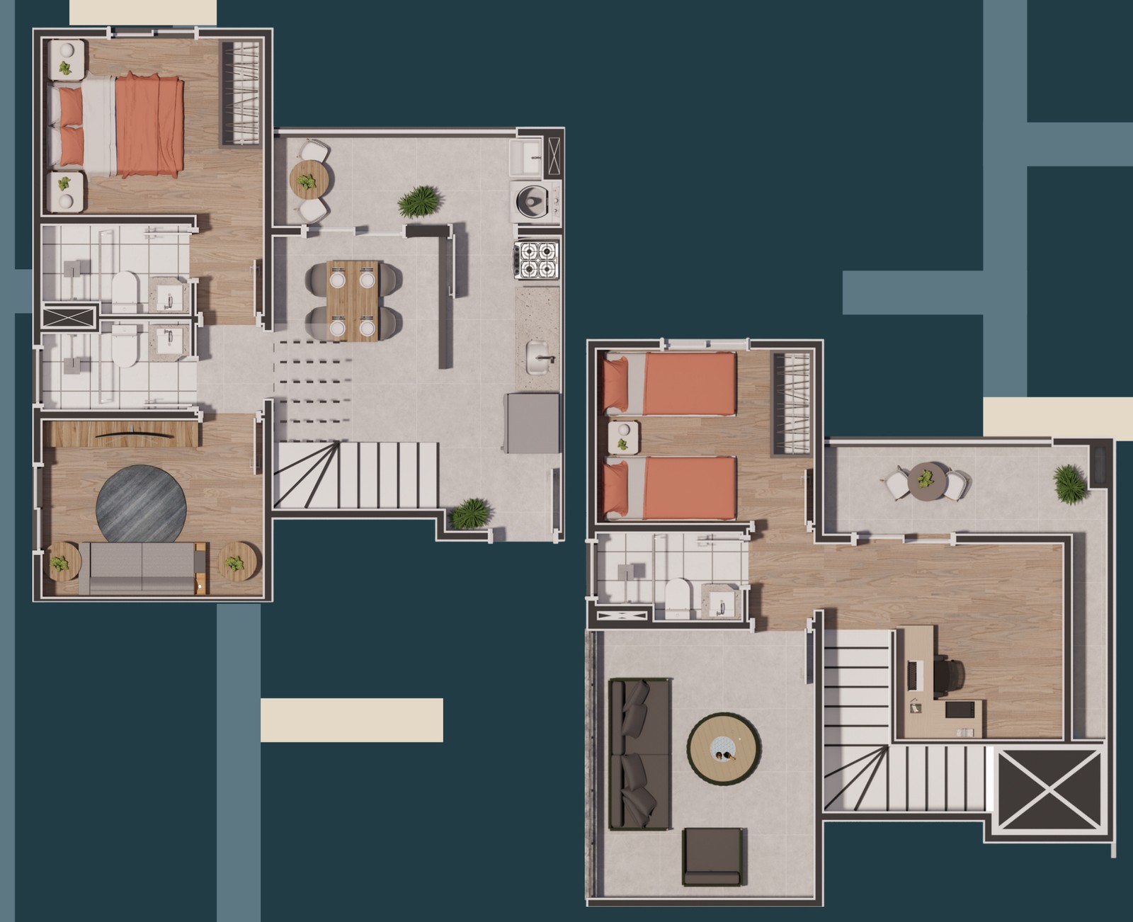 Planta Tipologia E duplex do Zafira Residencial