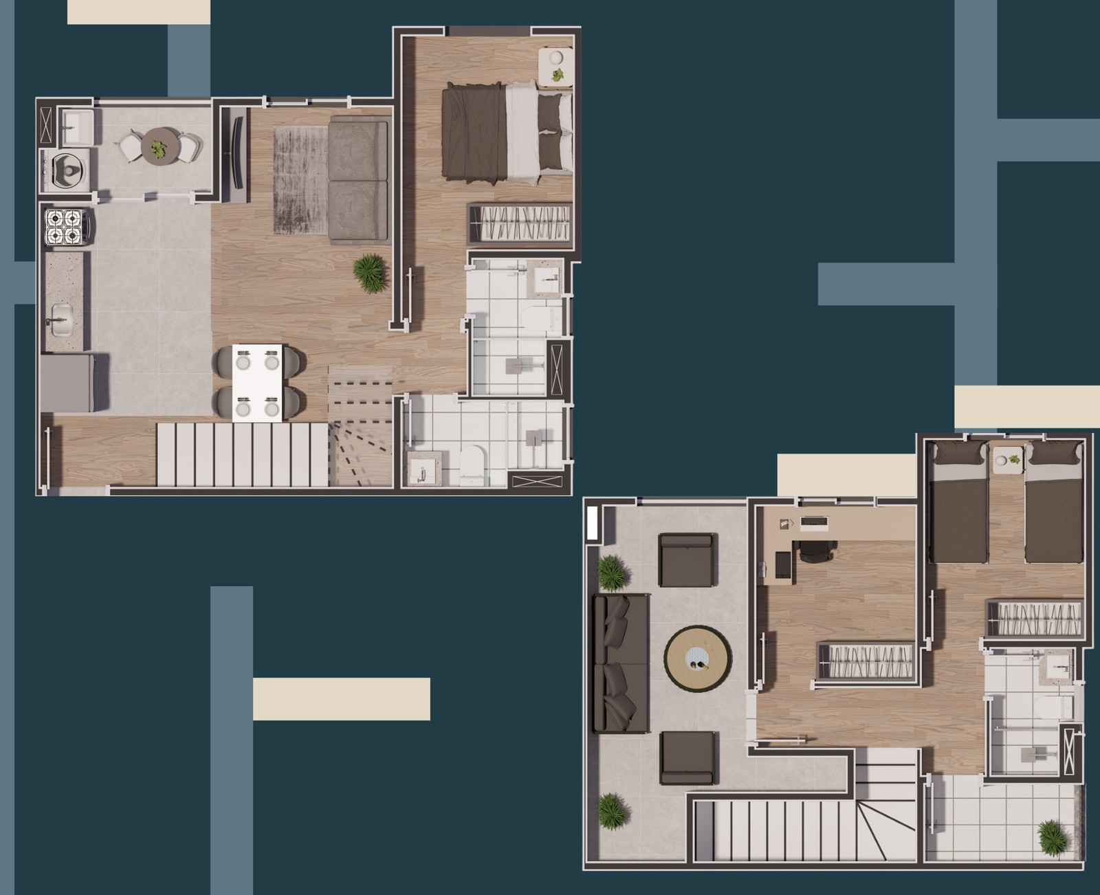 Planta Tipologia F duplex do Zafira Residencial
